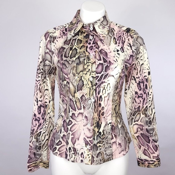 Etcetera Tops - Etcetera Pink Cream Snakeskin Animal Print Button Down Shirt Blouse Womens 4